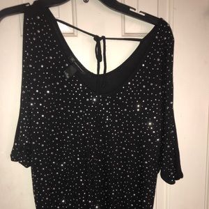 INC sparkly cold shoulder top
